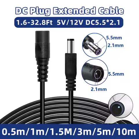 DC 12V Monitor Connector 0.5m 1m 2m 2m 3m 5m 5m 10m 5.5mm*2.1mm Extended Wire Power Supply Cable for