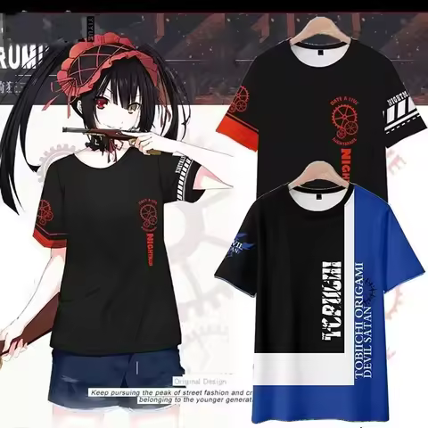 Japan Anime Date A Live Girl Tokisaki Kurumi Nightmare 3D Print Men's T-shirt Short Sleeve TShirt Ha