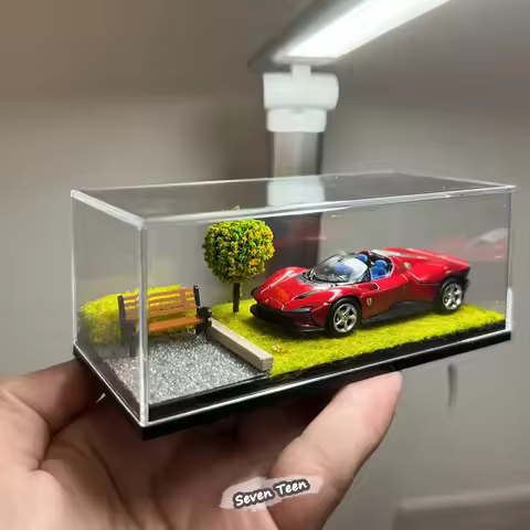 1:64 Scale Car Model Scene Display Box Trendy Diecast Ornament Four Season Grass Base Desktop Displa
