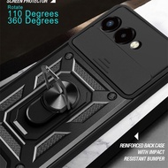 Slide Camera Lens Protection Phone Case For T-Mobile Revvl 8 5G Ring Stand Hybrid Shockproof Back Co