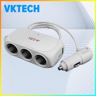 [Vktech] 120W Car Chargers Lighter Socket 3 Socket USB Power Adapter Dual USB Chargers Lighter Power Socket 12V for iPhone iPad