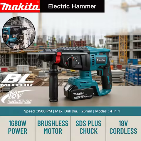 Original Makita DHR242 18V Rotary Hammer Low Vibration 13.5m/s² Comfortable Operation for Long Drill