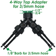 Tap Adapter Quick Connectors Barb 2-Way or 4-Way for 3/5mm Hose Garden Irrigation Water Splitter for