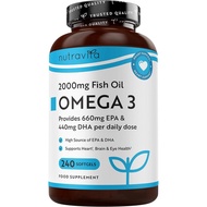 NutravitaOmega3CapsulesHighStrength2000mgwith660mgEPA&440mgDHA-240SoftgelOmega3FishOilCapsfor4Monsof