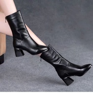 Winter calf-length boots for women, thick high heels, high heels, pointed toe boots, European boots