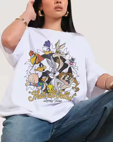 Women's T Shirt Women's Sports T Shirt Looney Tunes Bugs Bunny Daffy Duck Taz Tweety Cartoon Group P