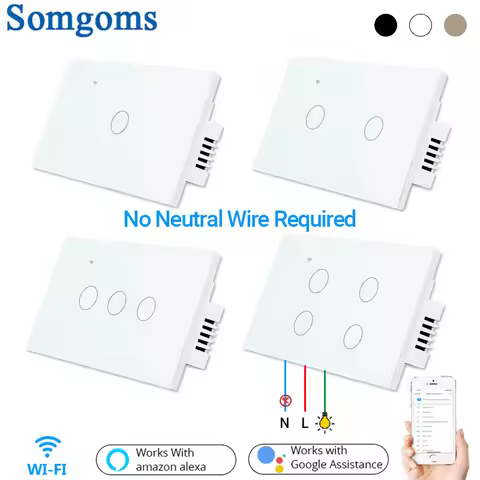 Somgoms Smart Wifi Touch Wall Light Switch, No Neutral Wire, APP Remote Home Drive,works with Alexa 