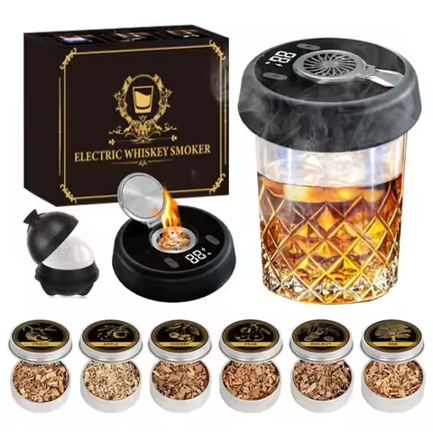 Whiskey Cocktail Smoke Infuser Electric Champagne Smoke Kit with 6 Wood Chips Rechargeable Cocktail 