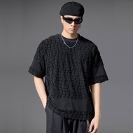 Summer grid fringe short sleeve T-shirt men's casual jacket