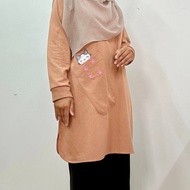 Hazel TD Graphic Tee | Embroidered Cat | Comfort  Cotton Long Tee