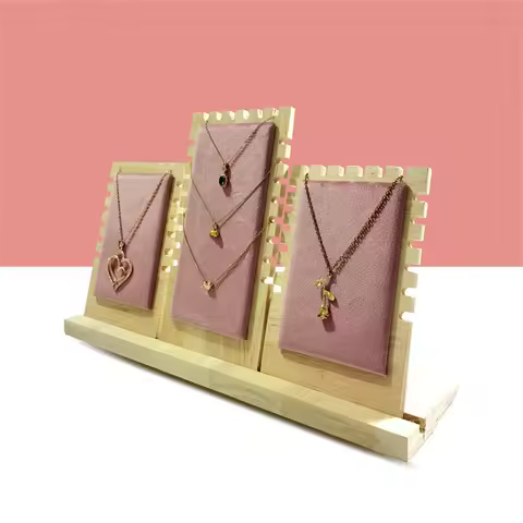 3-Piece Solid Wood Necklace Display Stand - Jewelry Hanger Organizer Set for Pendant Chains, Boutiqu