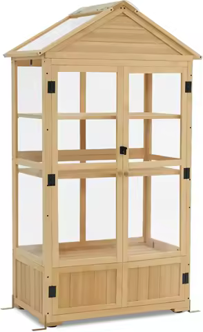 Cold Frame Greenhouse, 3 Tier Wooden Greenhouse Cabinet with Adjustable Shelf, Garden Cold Frame She