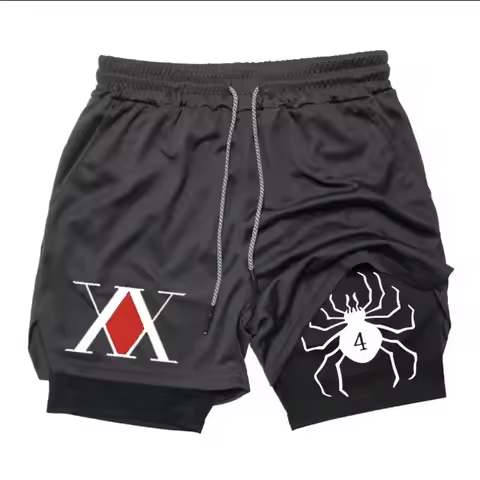 Men's Spider Print Anime Gym Shorts 2in1 Bilayer Quick-Drying Breathable Sweat-Absorbing Gym Sports 