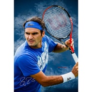 Tennis Legend Roger Federer Portrait, Signature Poster, Canvas Painting, HD Printed Tennis Sport Wal
