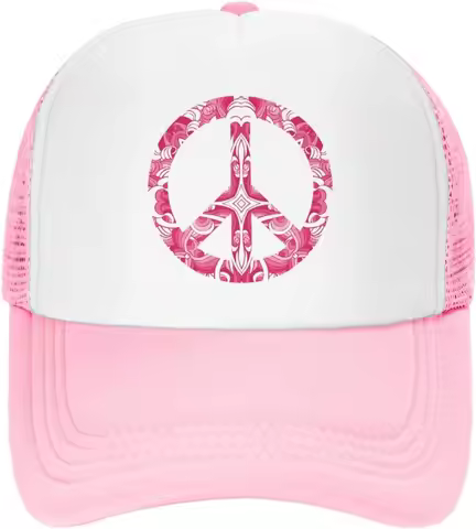 Peace Logo Pink Mesh Dad Hat Adjustable Washed Funny Baseball Dad Cap Distressed Trucker Cap Unisex