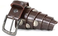 MP7107 Men's 5 Cent Buffalo Coin - Brown Leather Belt w/Interchangeable Buckle - 1.5 inches Wide