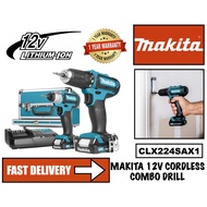 Makita CLX224SAX1 Cordless Driver Drill 12V Combo Set /Cordless Drill Driver and Impact Driver Combo