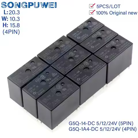 5Pcs/lot DC5V 12V 24V Relays G5Q-1A4-5V G5Q-14-12V G5Q-14-24V 10A 5Pin alternative G5Q-1A4 4PIN 100%