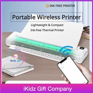 【iKidz】New Portable A4 Paper Printer A4 Printer Mini Inkless Thermal Printer wth Wireless Bluetooth Connection for Phone Photo