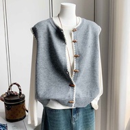 Ladies' Literary Cardigan Vest - Loose Fit Round Neck Knitted Wy9.24