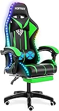 Gaming Chair Massage with LED RGB Lights and Footrest Ergonomic Computer Chair High Back Video Game Chair with Adjustable Lumbar Support Linkage Armrest Green and Black