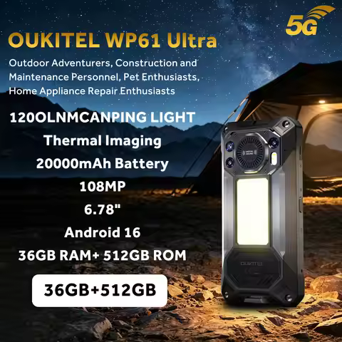 OUKITEL WP61ULTRA 5G Android 16 Rugged Phone Unlocked 6.78" Display, 36GB RAM+512GB ROM/TF , 20000mA