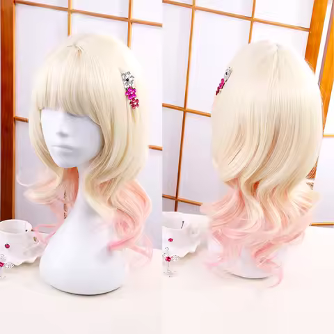 Diabolik Lovers Cosplay Wig Komori Yui Blonde Mixed Pink Curly Heat Resistant Synthetic Hair Cos Wig