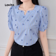 Lovito Casual Blouse Cut Out Spring/summer Blue White Blouse for Women L157ED088 Lovito Blouse Kasua