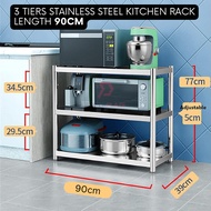 3 Tiers 90cm Stainless Steel Kitchen Rack Galvanized Multifunctional Microwave Oven Storage Rack