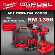 Milwaukee M12 Essential Combo Percussion Drill &amp; Impact Driver / FPP2A2-402X / Cordless Drill Combo Deal / Combo 1398