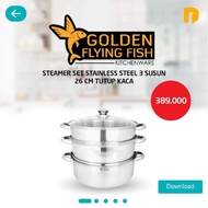 Golden Flying Fish Steamer Set Stainless Steel 3 layers 26 cm Glass Lid | Large Level Steamer | Stea