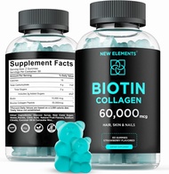 New Elements Biotin &amp; Collagen Peptides Gummies - Collagen Peptides 50000mcg + Biotin 10000mcg Chewable Vitamin B7 for Hair Skin and Nails, Hair Growth Supplement for Men &amp; Women, Non-GMO 60 Count (Pack of 1)