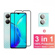 Vivo Y27 5G Screen Protector 3 in 1 Tempered Glass Vivo Y27 Y78 Y02s Y22 Y22s Y16 Y35 Y30 Y55s Y55 Y35 Y77 Y75 4G 5G Protective Film + Camera Protector + Carbon Fiber Film