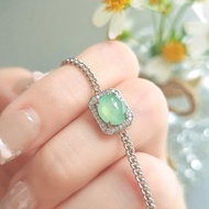 招財•健康|馬卡龍放光木那綠大蛋面|緬甸A貨翡翠純銀方糖手鏈