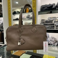 東區正精品㊣HERMES Victoria 35cm 愛馬仕大象灰色全皮銀釦拉鍊方型維多利亞肩背包波士頓包 RZ6055