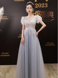 藍色晚禮服輕奢小衆高級感宴會成人禮藝考主持人表演長款連衣裙女