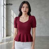 Lovito Blaus Elegan Ruffle Hem Musim Bunga/musim Panas Blaus Claret untuk Wanita L165ED633