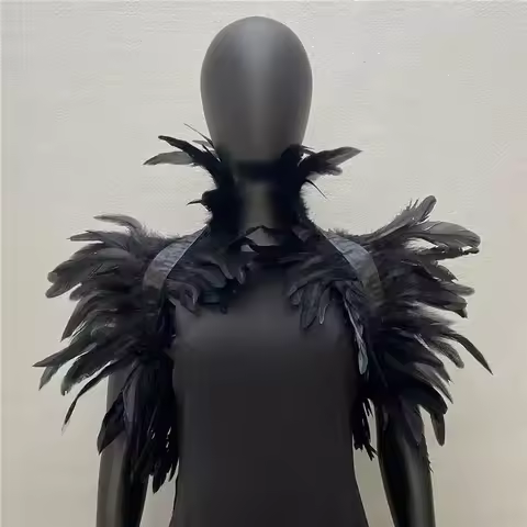 1pcs Feather Shrug Shawl Gothic Punk Feather Cape Natural Feather Shrug Shawl Halloween Cosplay Stag