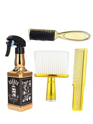 4入組美髮工具套裝,500毫升復古金電鍍噴霧瓶,金色髮刷和鬍鬚刷,金色拉直梳和剪刀,豪華髮廊造型工具套裝