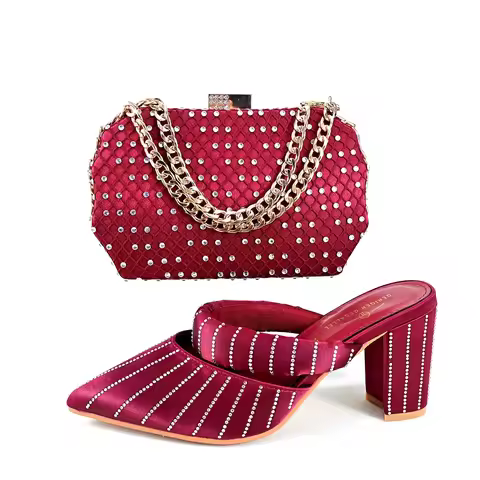 2024 Newest Hot Selling Gold Color Platform Design Peep Toe Ladies Shoes Matching Bag Set For Mature