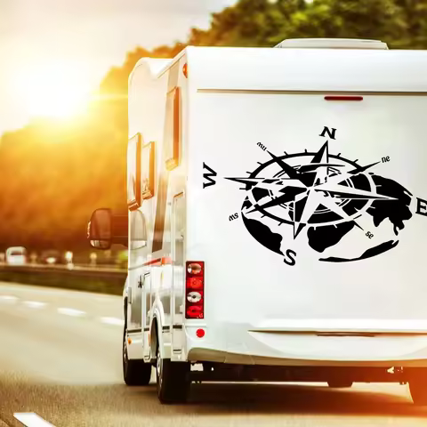 Large Compass World Map Car Truck Sticker Decal for Jeep Camping Rv Motorhome Caraven Adventure Trav