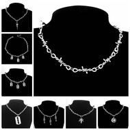 Punk Gothic Small Wire Barbed Choker Metal Raven Skull Maple Leaf Razor Skeleton Pendant Collar Thor