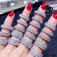 DR Jewelry Cincin Stainless Ins Full Diamond Square Row Zircon Adjustable Ring Simple Women Cincin Silver 925 Original Perempuan Fashion Korean Accessories