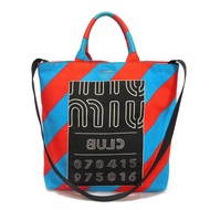 二手 MIUMIU Club Tote 斜紋RED顏色兩用單肩包 Logo 金屬棉藍色手提包 5BG022 2EU0 F0GF4