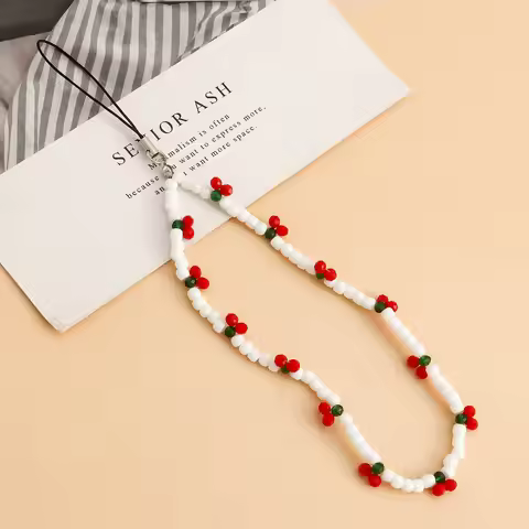 2023 Trendy Mobile Strap Phone Charm Cherry Beaded Phone Chain Jewelry For Women Anti-Lost Lanyard G