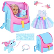 UNICORN ELEMENT Aksesori Anak Patung Perempuan 18 Inci dengan Beg Pembawa Anak Patung + Gaun + 2 Pen