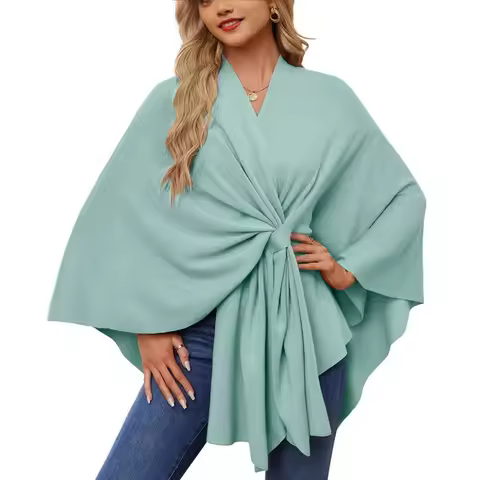 Ladies Elegant Soft Cape Coat Solid Color Shawl Cardigan Top