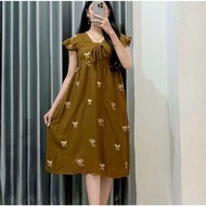 Aqila Dress Rayon Premium Busui Friendly Ribbon Motif Modern Teenage Daster