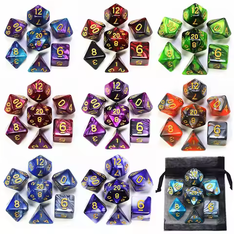 Mix Dice Set with Bag 9 Colors DND RPG Portable Toys for Adults Kids Plastic Cubes TRPG D4 D6 D8 D10