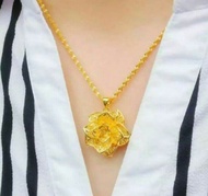 Kalung Wanita Model Pelintir Free Liontin Mawar Lapis Emas 24K Panjang 45CM Perhiasan Xuping Kwalita